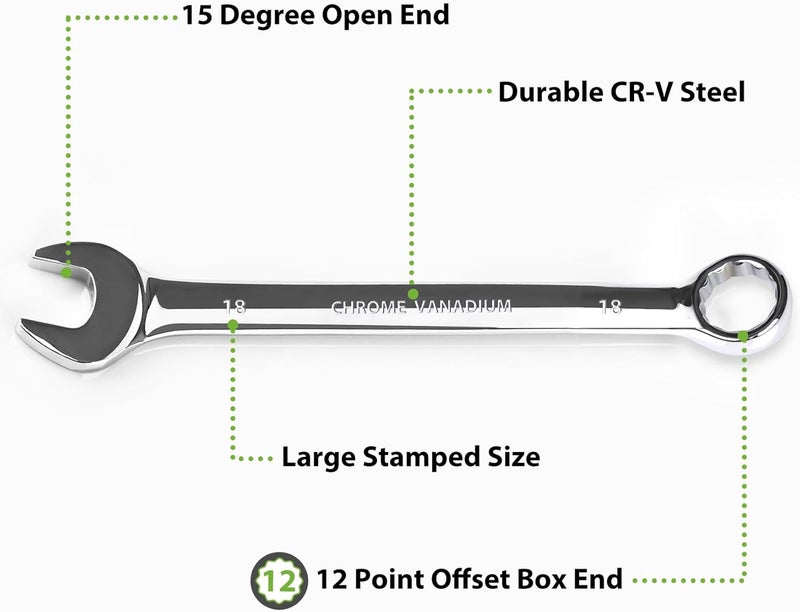 COYAGRIP 18mm Wrench, Industrial Grade Spanner, Combination Wrenches Metric with 12-Point Box End, 15-Degree Offset, 18mm Wrenches Chrome Vanadium Steel Mirror Polished - Image 2